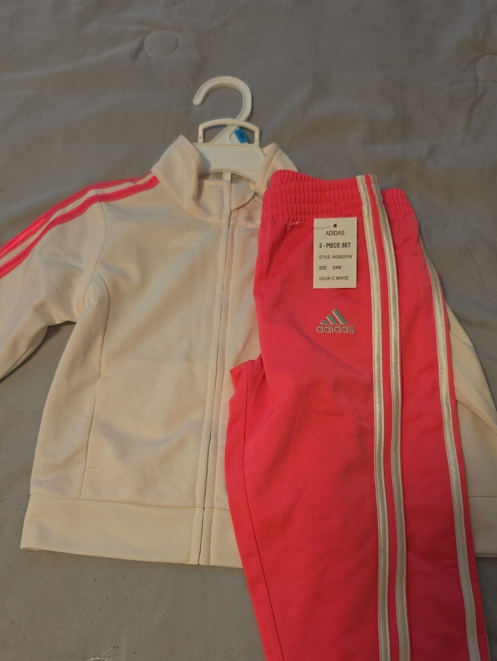 adidas White Jacket with Pink Striped Track Pants